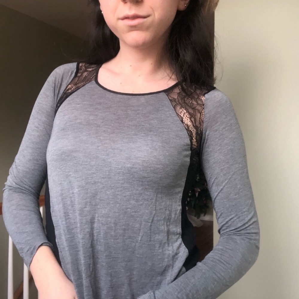 Zara Gray and Black Lace Long Sleeve
